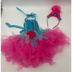 TROLLS POPPY Costume Pink Blue Tutu Dress Headband Fits 2T/3T